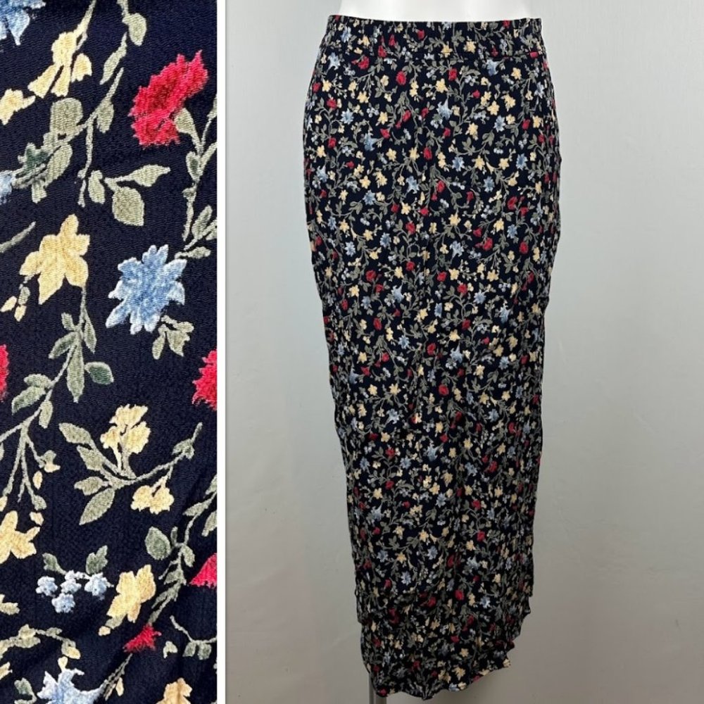 Vintage 90s Bohemian Floral A-Line Maxi Skirt Size Small